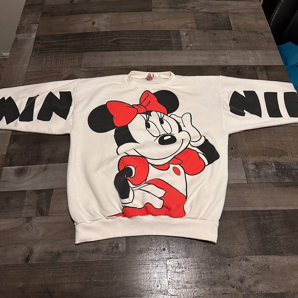 Vtg Minnie Mouse Sweatshirt Womens XL All Over Print Disney Designs 90s Dbl Side